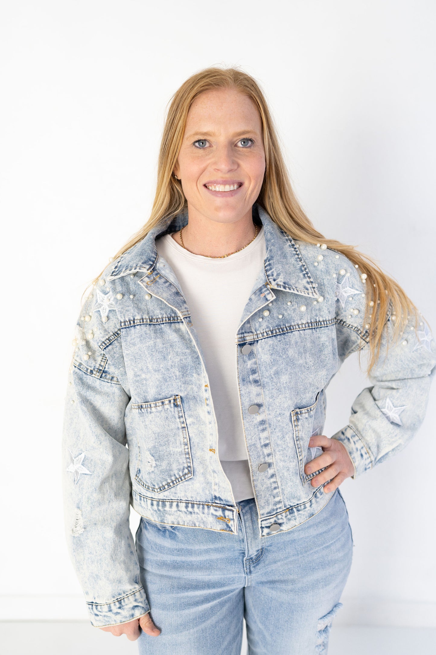 Womens Starry Pearl Denim Jacket