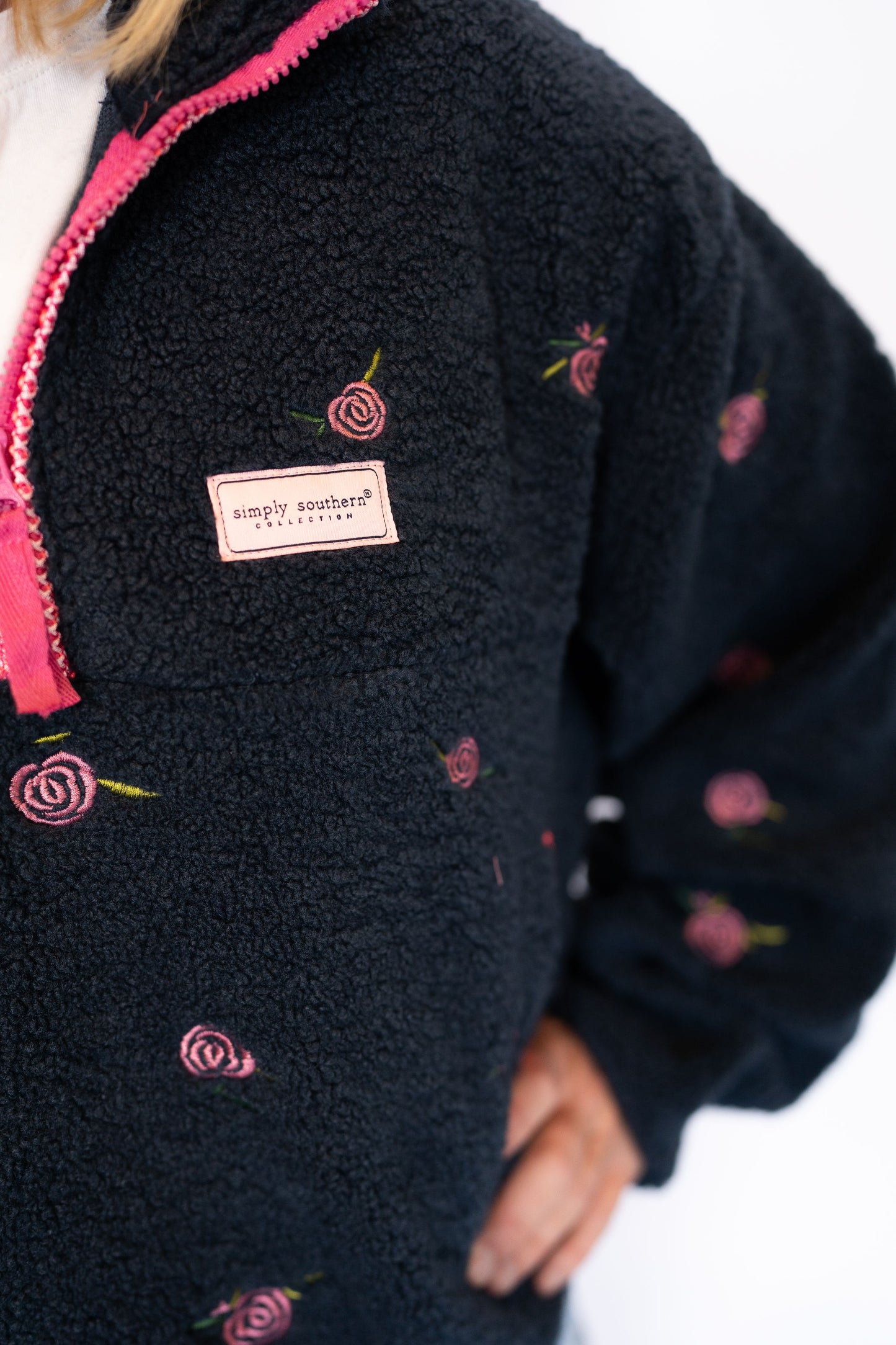 Simply Southern Taylor ½ Zip Pink Flower Pullover