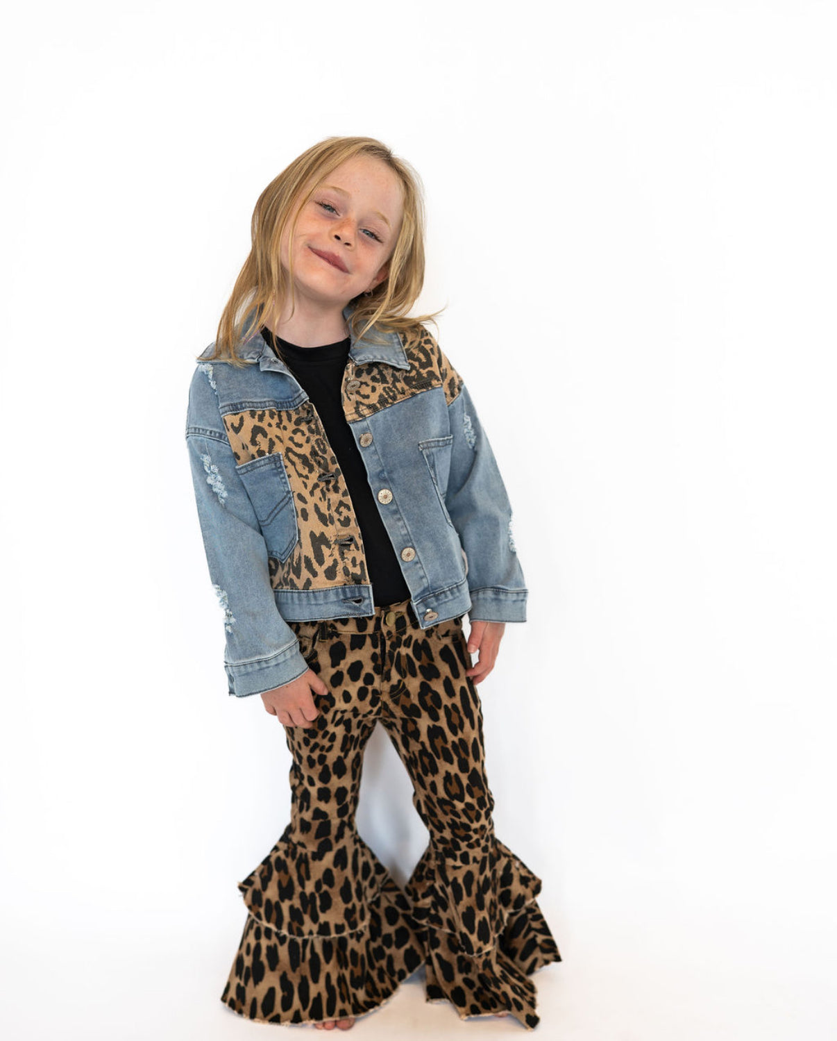 Girl's Leopard Flare Jeans