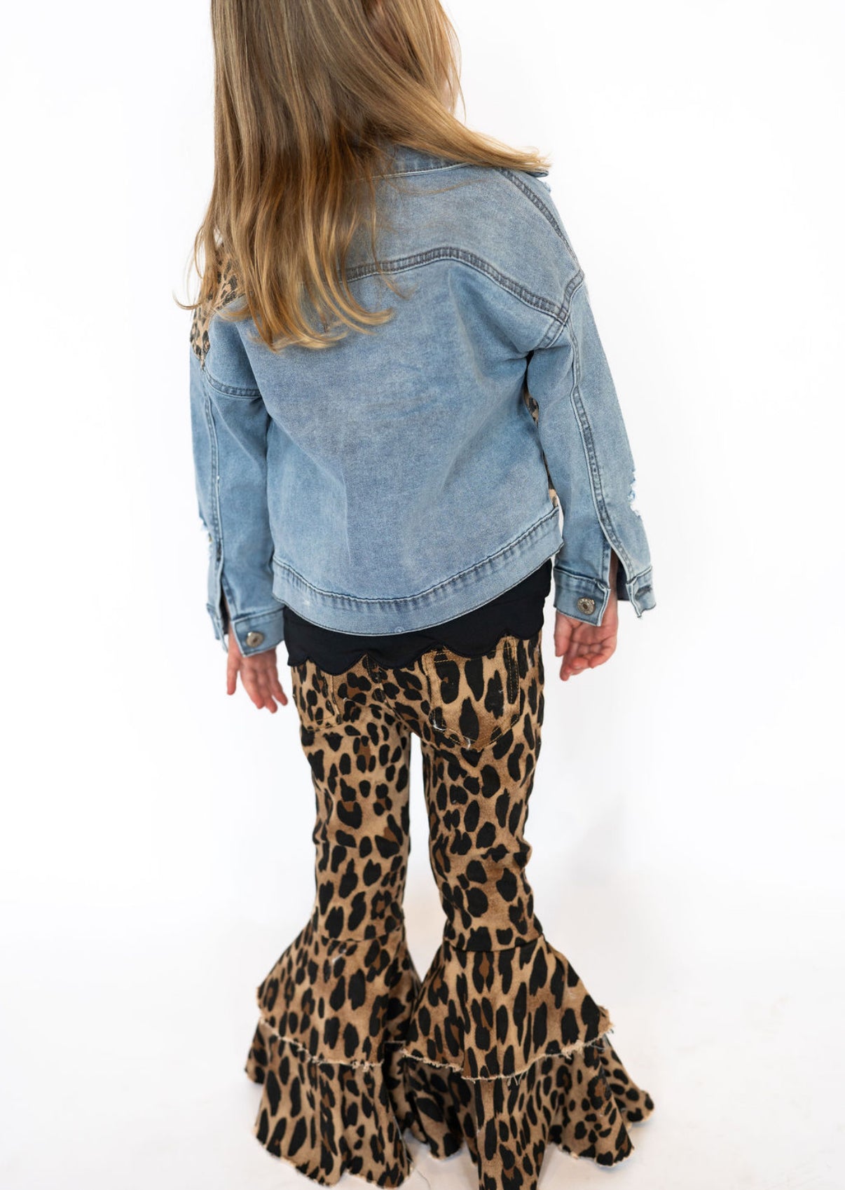 Girl's Leopard Patch Denim Jacket