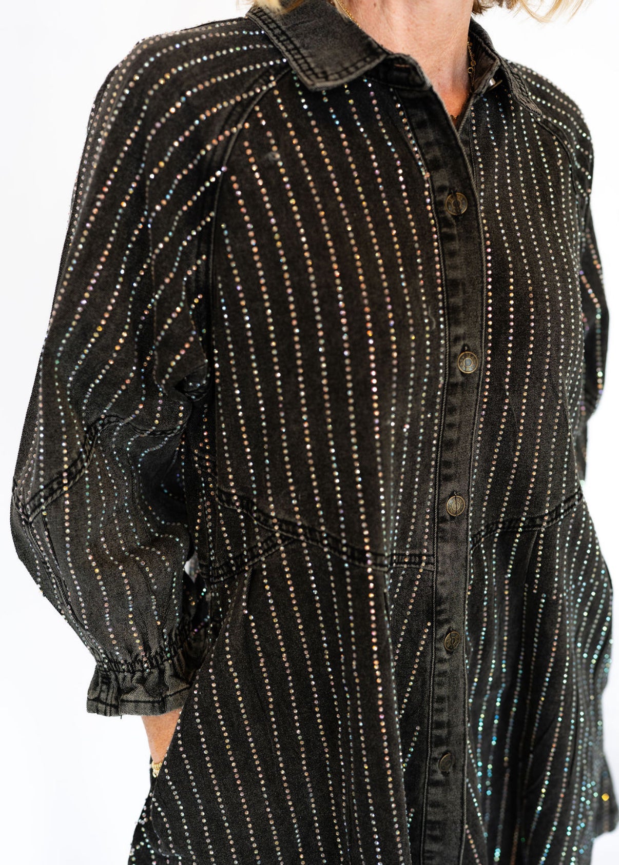 Veveret Washed Black Denim Sparkle Dress
