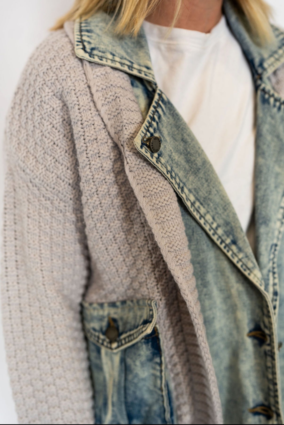 Veveret Knit Denim Layered Sweater Jacket