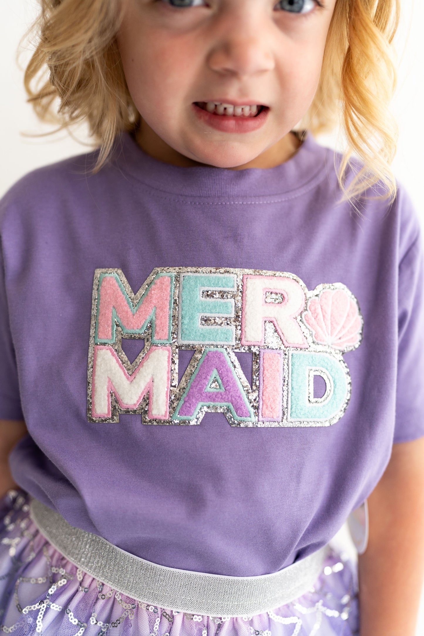 toddler tee with chenille mermaid patch, soft and comfy, cute mermaid patch