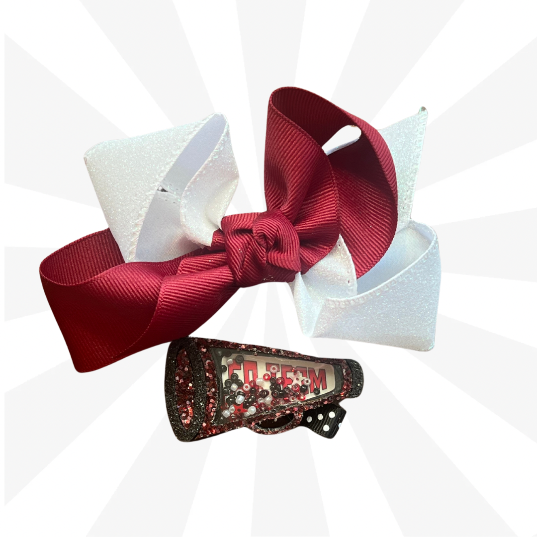 Child Maroon and Glitter White Game Day Bows