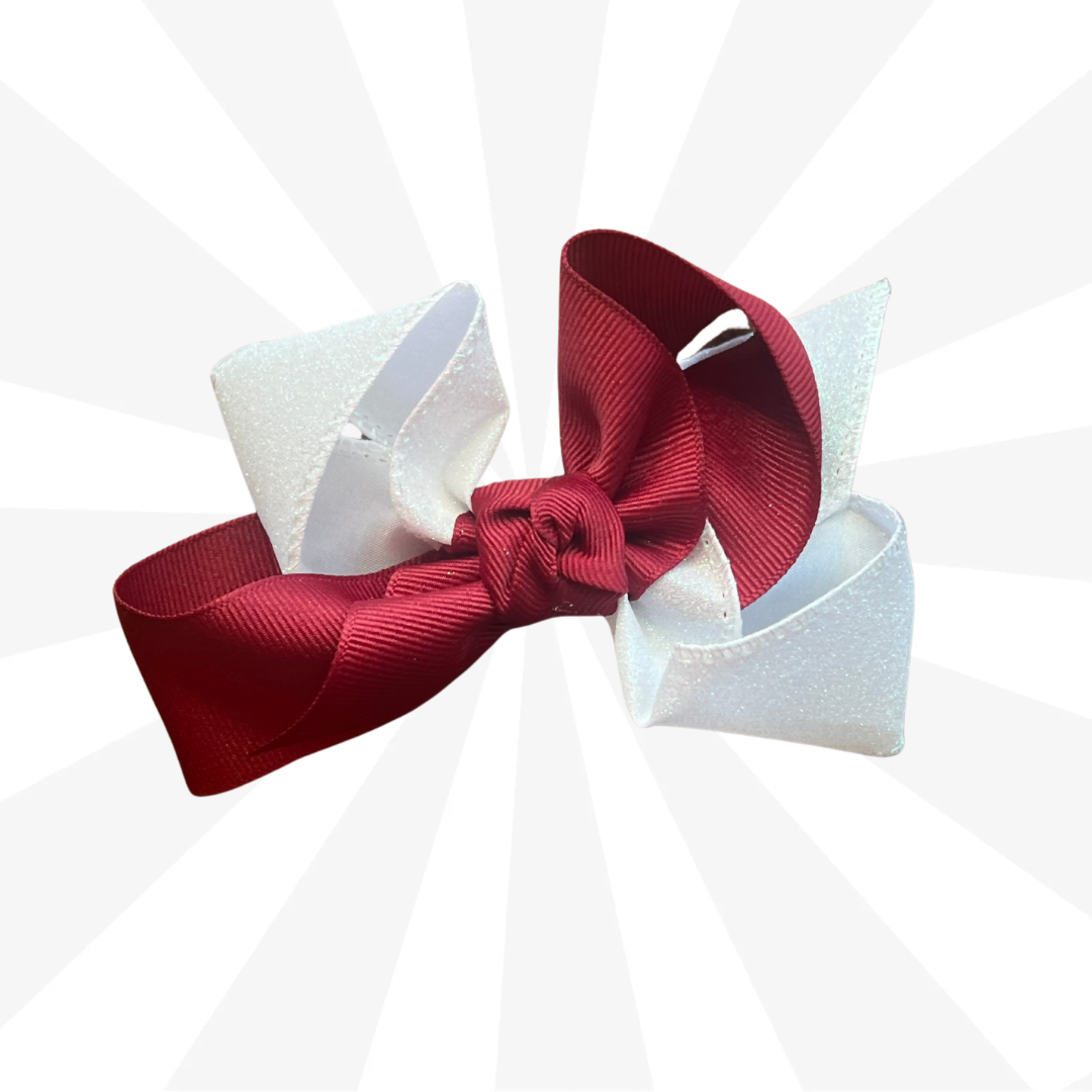 Child Maroon and Glitter White Game Day Bows