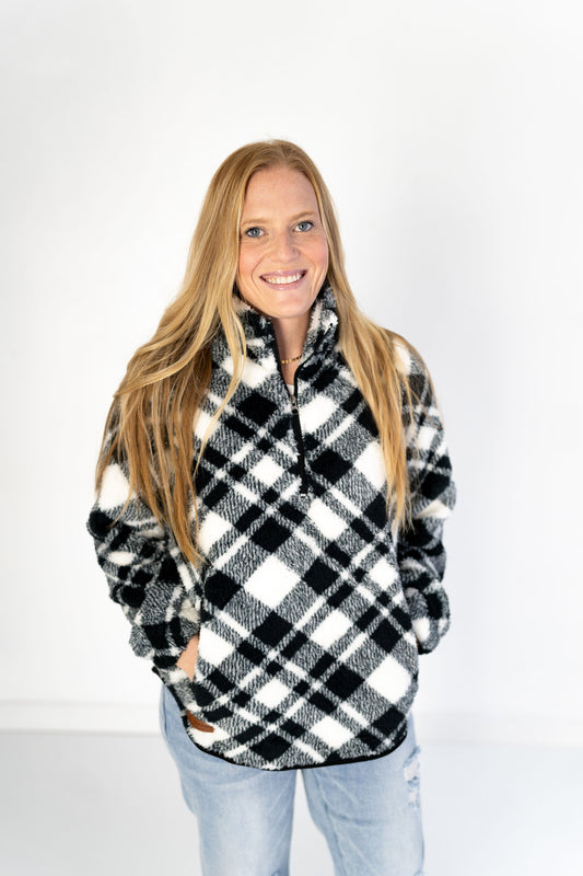 Womens Plaid Quarter Zip Fleece Jacket