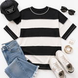 Zenana French Terry Striped Exposed Seam-Black | Women's