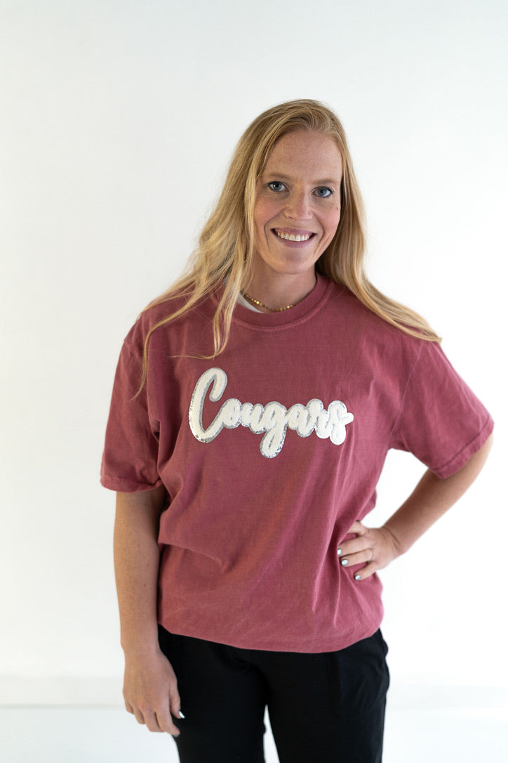 Adult "Cougars" Chenille Patch Tee