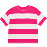 Zenana French Terry Striped Exposed Seam Top-Hot Pink | Women's