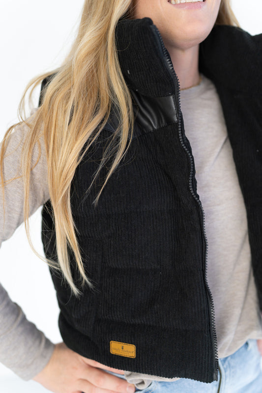 Corduroy Cropped Black Vest