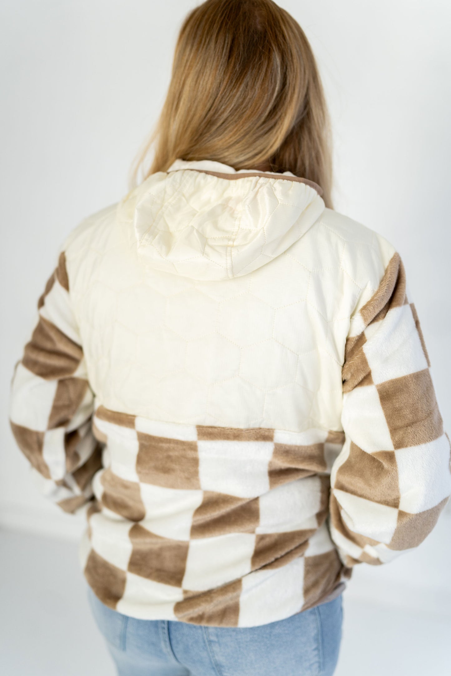 Womens Checkered Fleece Snap Hoodie