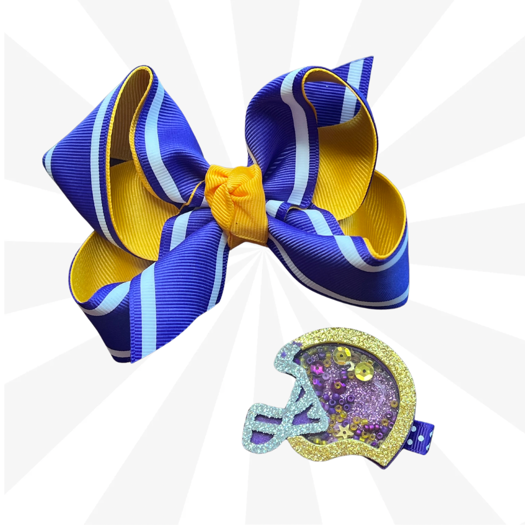 Child Purple and Gold Striped Game Day Bow