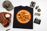 Black Baseballism Hardball Hunter shirt with orange outdoor baseball themed graphic