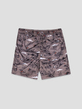 Brown duck hunting graphic shorts with flying ducks and hunting dog pattern athletic shorts
