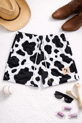 Western cow print athletic shorts black and white summer casual shorts with drawstring waist