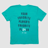 Kids teal baseball graphic t shirt with bubble gum face and gold 24 chain youth baseball fan shirt