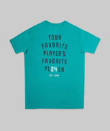 Teal bubble gum baseball graphic tee with gold 24 chain cartoon face streetwear t-shirt