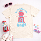 Retro baseball graphic t shirt with gumball machine design Baseballism Gumball Factory tee
