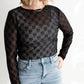 Black Sheer Bow Detail Mesh Top