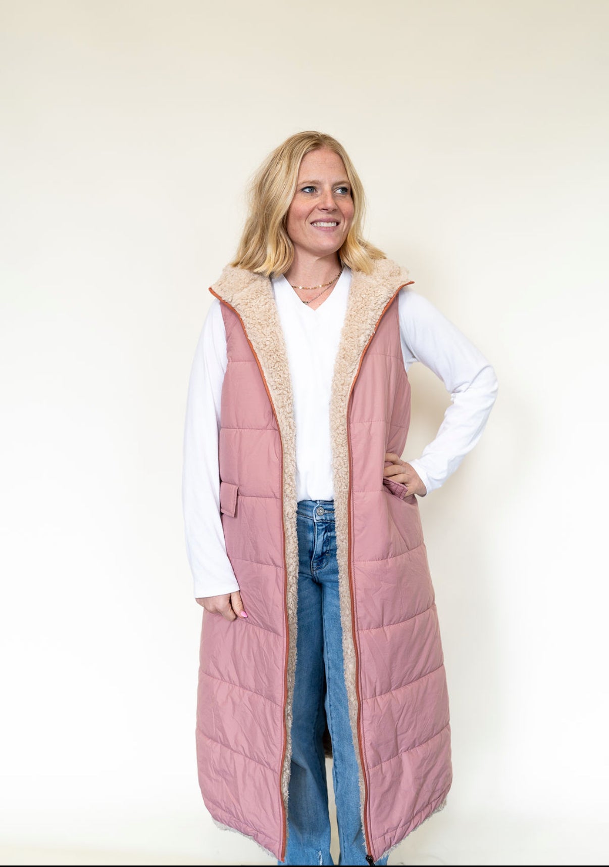 Blakely Reversible Sherpa Long Puffer Vest