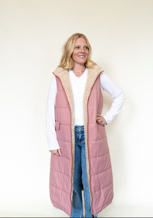 Blakely Reversible Sherpa Long Puffer Vest