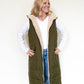 Green, Sherpa, Long, Blakely, Reversible, Puffer vest