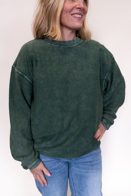 Everyday Corded Crew-Olive Green