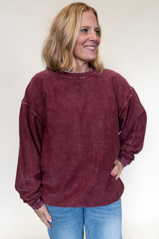 Everyday Corded Crew-Maroon