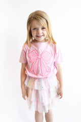 Sweet Wink Pink Bow Sequin Patch T-shirt | Toddler & Youth