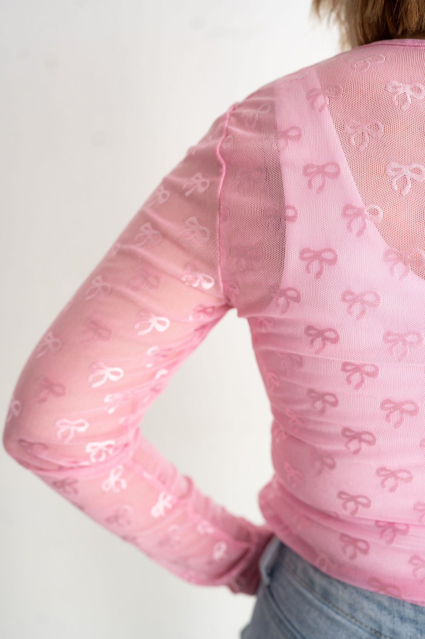 Pink Bow Mesh Long Sleeve Top | Sugar & Sheer