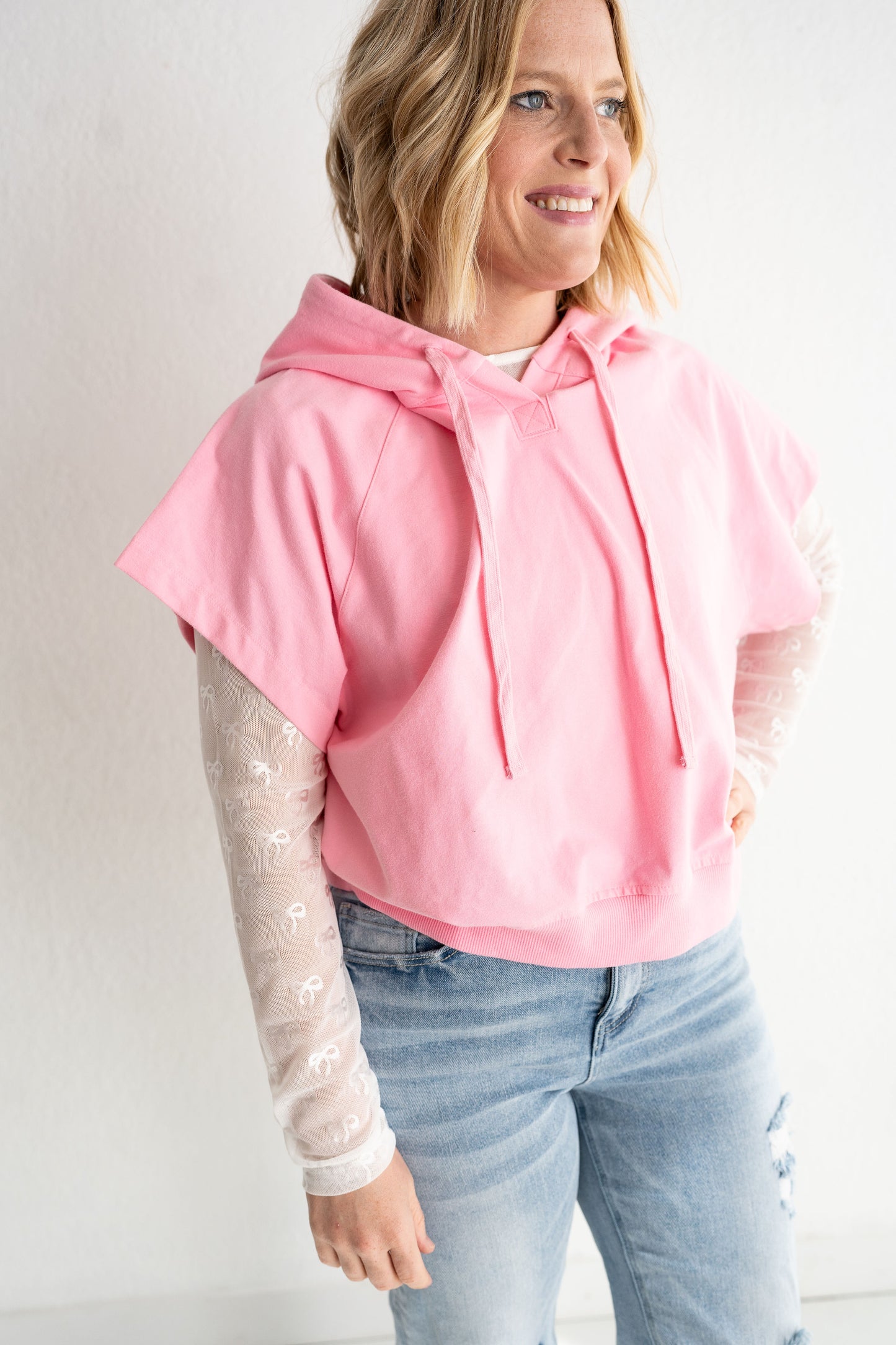 White Bow Mesh Long Sleeve Top | Sugar & Sheer