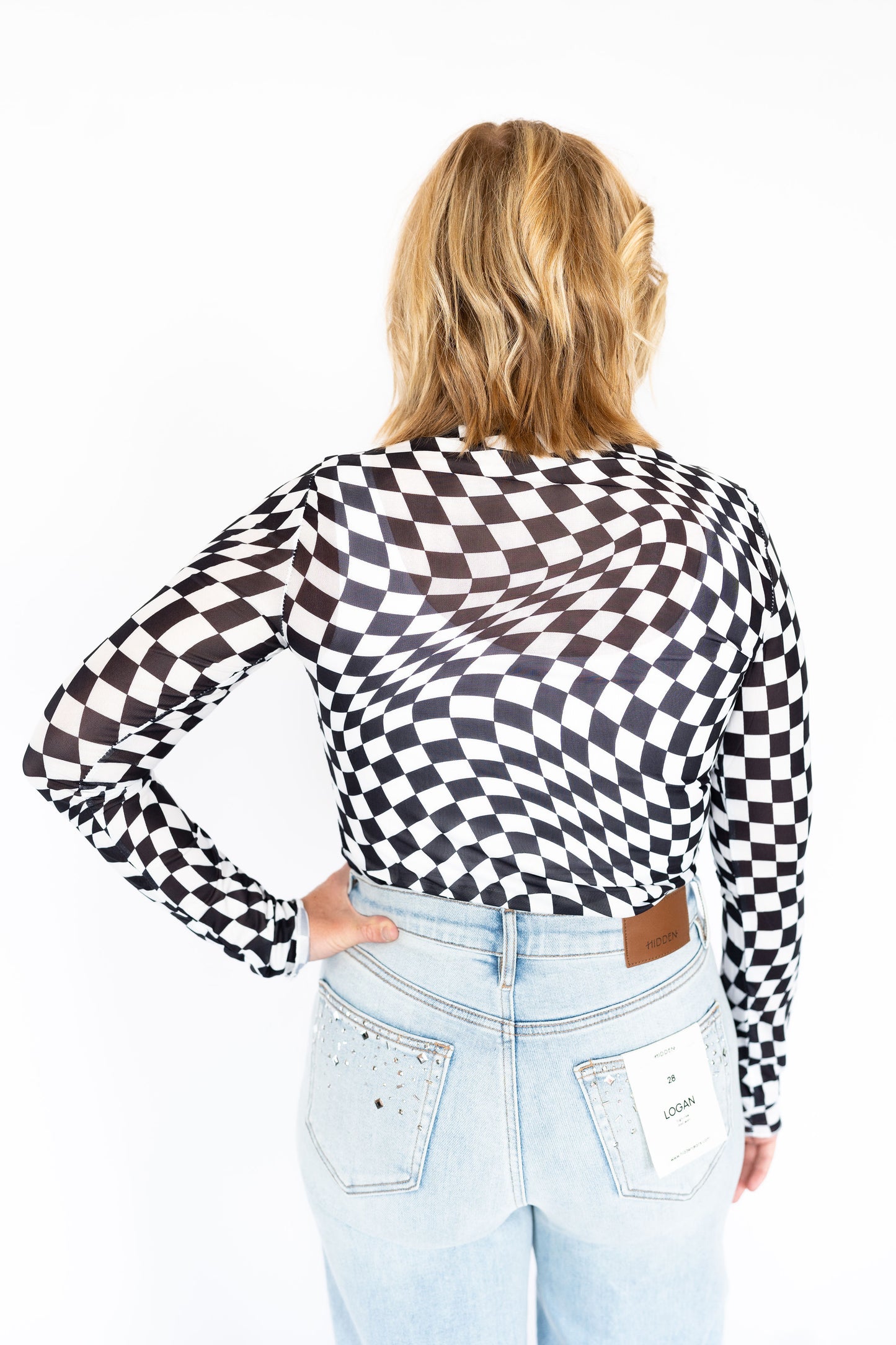 Optical Illusion Mesh Long Sleeve Top