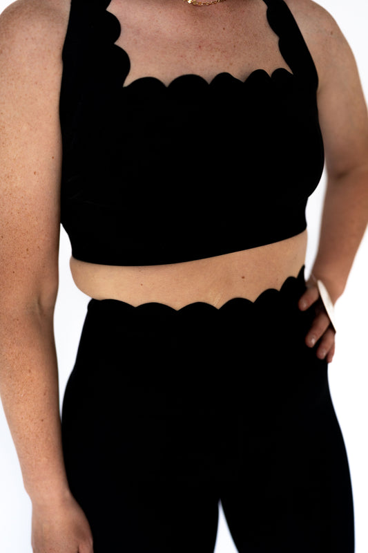Scalloped Perfection Sports Bra – Black