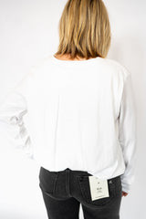 V-Neck Bubble Long Sleeve Tee – White