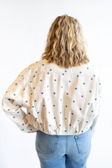 Blue Polka Dot Cream Denim Jacket | Women's