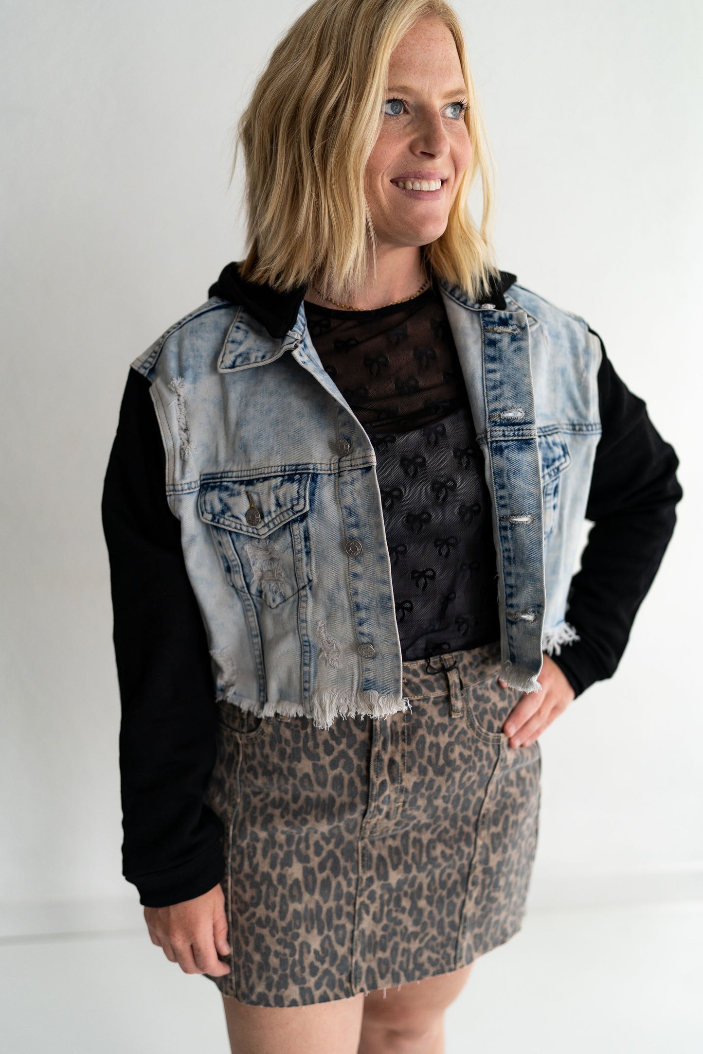 Peyton Cheetah Denimt Mini Skirt-Hidden Jeans
