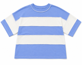 Zenana French Terry Striped Exposed Seam Top-Cornflower Blue | Women's