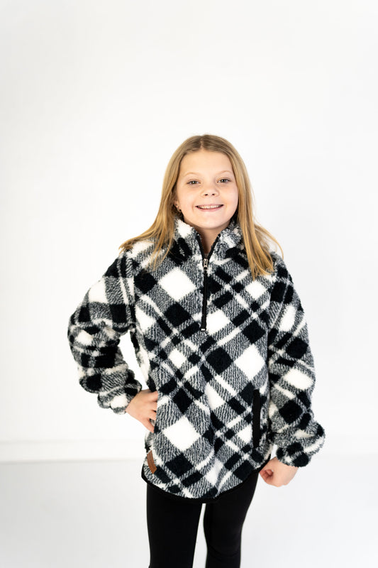 Youth Plaid Quarter Zip Fleece Jacket