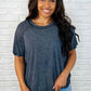 Easy Style Basic Mineral Wash Top in Ash Black