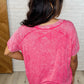 Easy Style Basic Mineral Wash Top in Hot Pink