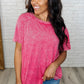 Easy Style Basic Mineral Wash Top in Hot Pink