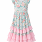 Girls mint floral maxi dress with pink ruffle tiers and flutter sleeves
