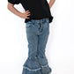 Light wash denim for a classic, vintage-inspired look
Tiered flared bottoms with raw hems for extra style points
Functional front & back pockets
Button and zip closure for a secure fit
Soft, durable fabric with a comfortable feel
Available in girls sizes 3–8