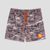 Duck hunting print athletic shorts with ducks, hunting dogs and orange drawstring outdoor performance shorts