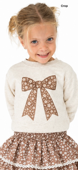 Sweet Wink Mocha Floral Bow Patch Sweatshirt | Toddler & Youth