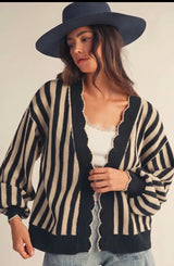 IVE Riviera Stripe Scallop Cardigan | Women's