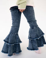 Urban Dark Wash Denim Double Ruffle Jeans Pants | Toddler & Youth