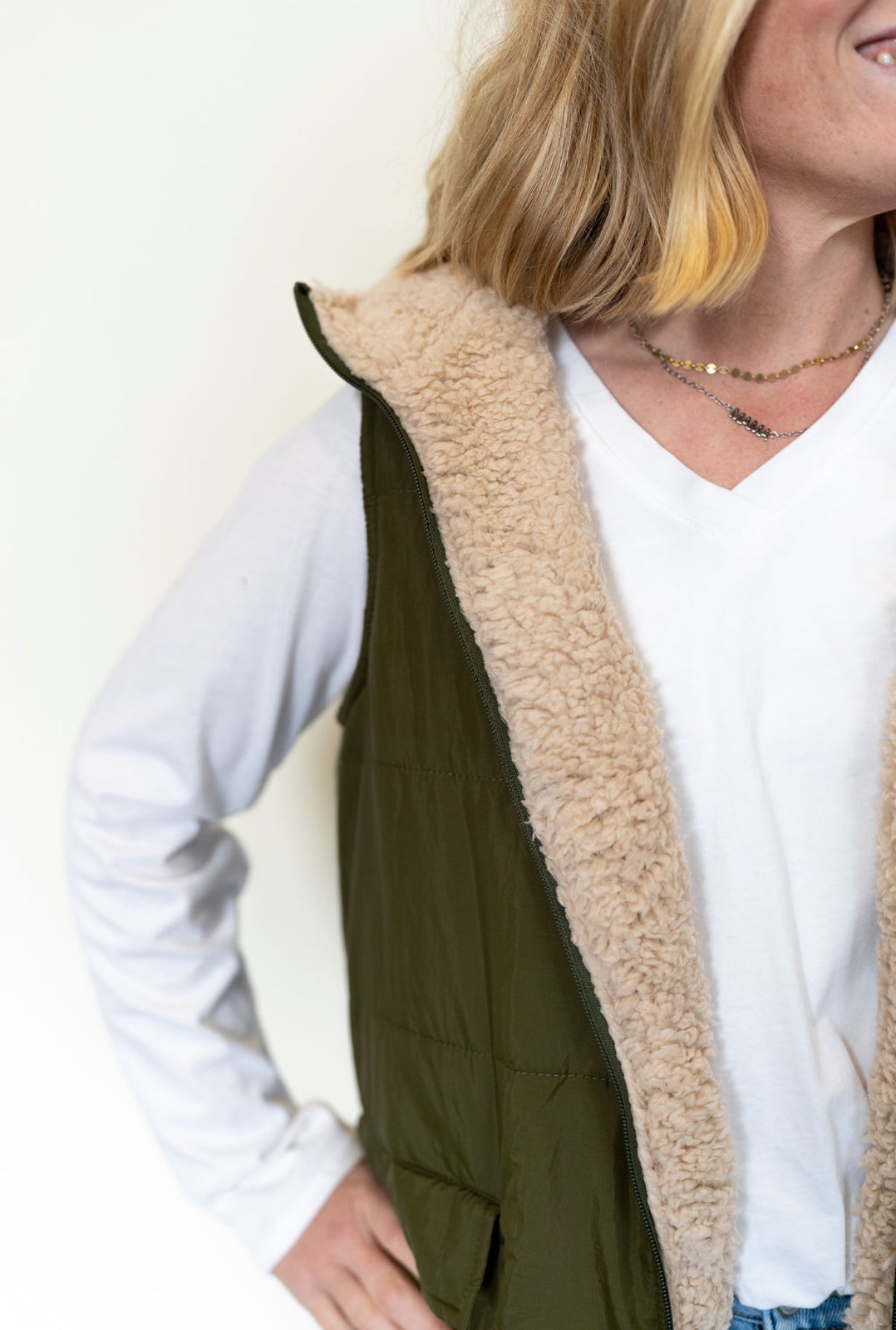 Cozy Chic Reversible Longline Vest – Olive