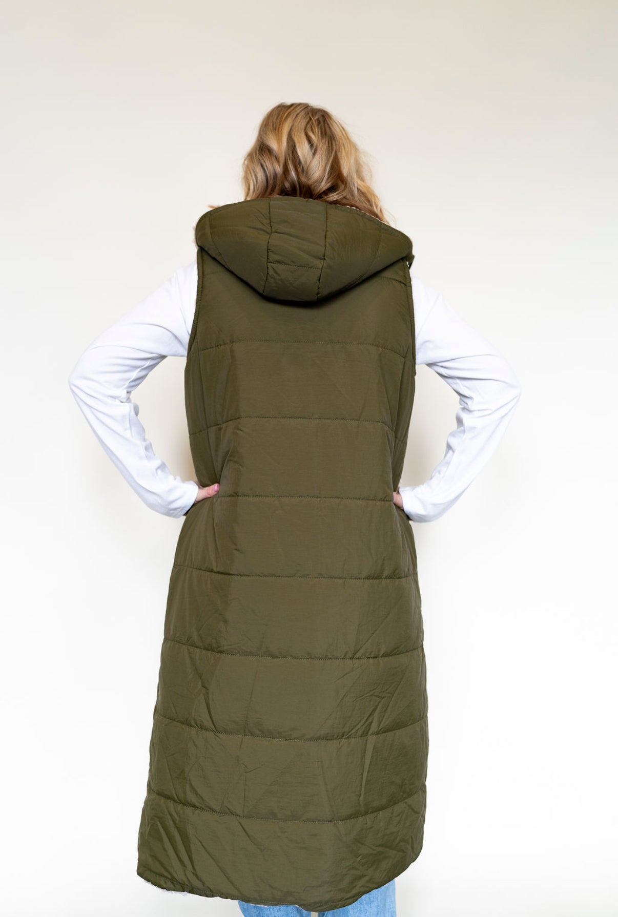 Cozy Chic Reversible Longline Vest – Olive