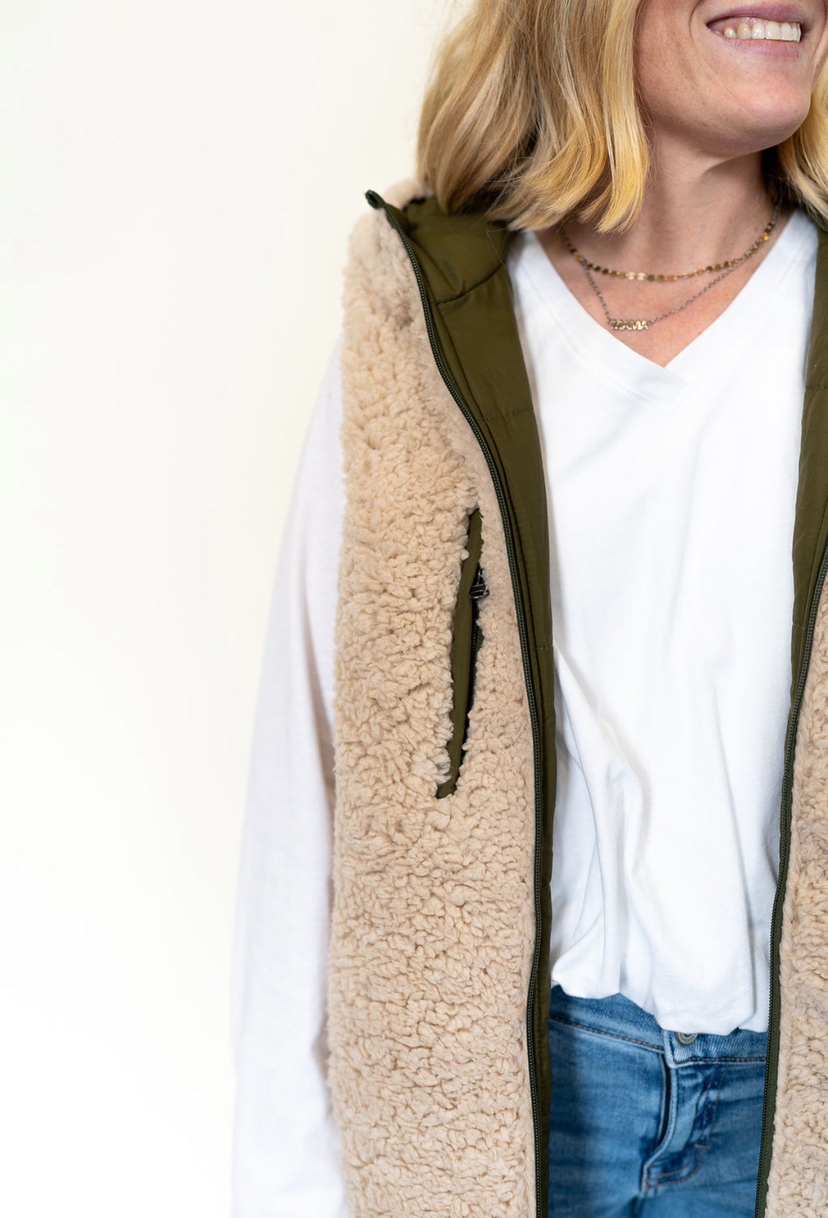 Cozy Chic Reversible Longline Vest – Olive